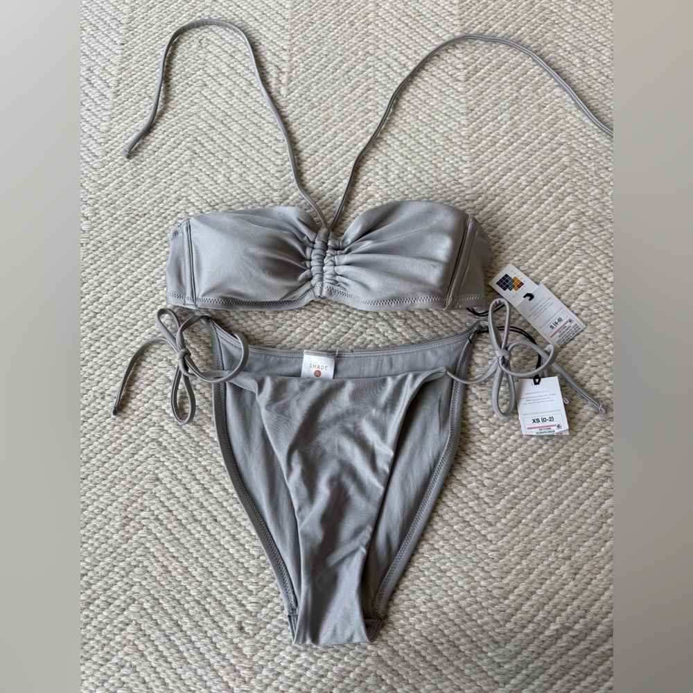 NWT Shade and Shore Silver Gray Bandeau Bikini Set xs bottom s top